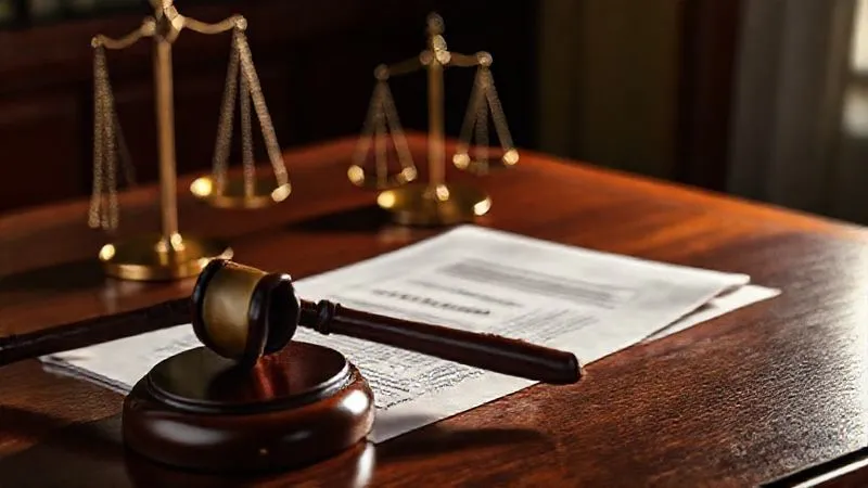 A photorealistic image of a legal document, possibly a writ of mandamus, with a judge's gavel resting beside it on a polished wooden desk, scales of justice subtly in the background, dramatic lighting emphasizing the legal weight, sharp focus on the document, depth of field blurring the background, 8K hyper-detailed, shot on a high-end DSLR.