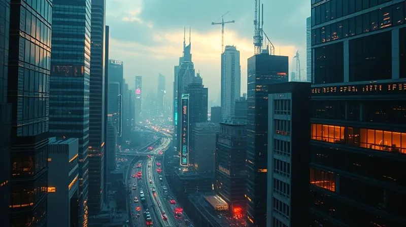 A futuristic cityscape with data streams flowing between buildings, hinting at complex, interconnected digital infrastructure and evolving threats, photorealistic, professional photography, 8K, cinematic lighting, sharp focus, depth of field, shot on a high-end DSLR.